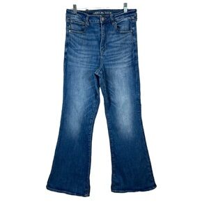 American Eagle Women's Denim Jeans Pants Super Hi Rise Flare Legs Size 12